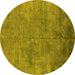 Round Machine Washable Oriental Yellow Industrial Rug, wshurb2456yw