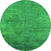 Round Machine Washable Oriental Green Industrial Area Rugs, wshurb2456grn