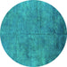 Round Oriental Turquoise Industrial Rug, urb2456turq