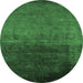 Round Machine Washable Oriental Emerald Green Industrial Area Rugs, wshurb2457emgrn