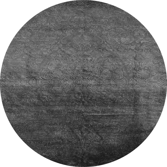 Round Machine Washable Oriental Gray Industrial Rug, wshurb2457gry