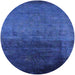 Round Machine Washable Industrial Modern Blueberry Blue Rug, wshurb2457