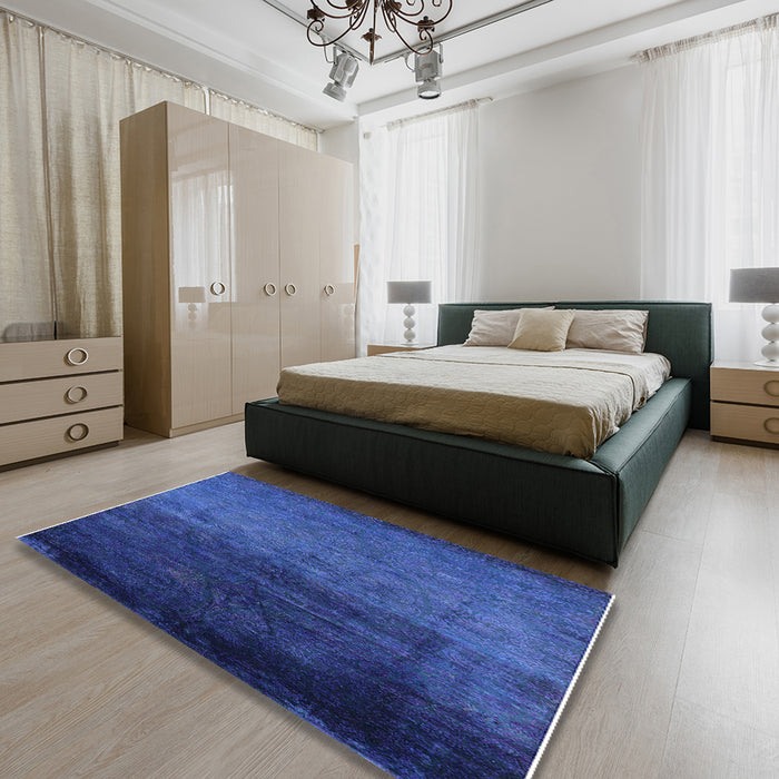 Mid-Century Modern Blue Oriental Rug in a Bedroom, urb2457