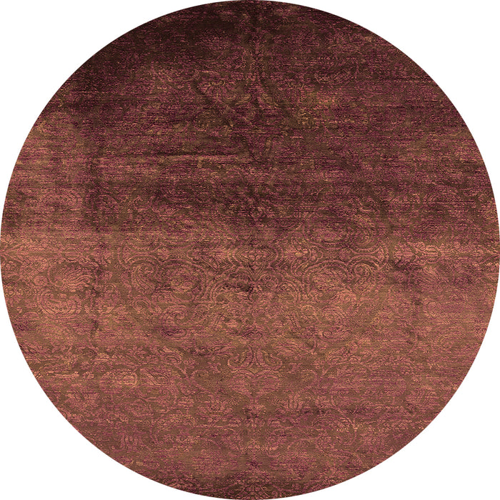 Round Machine Washable Oriental Orange Industrial Area Rugs, wshurb2457org