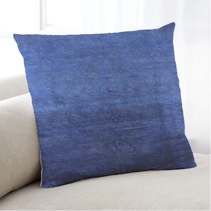 Lifestyle Image of Mid-Century Modern Urban Square Blueberry Blue Throw Pillow, 18 inch by 18 inch, pwurb2457