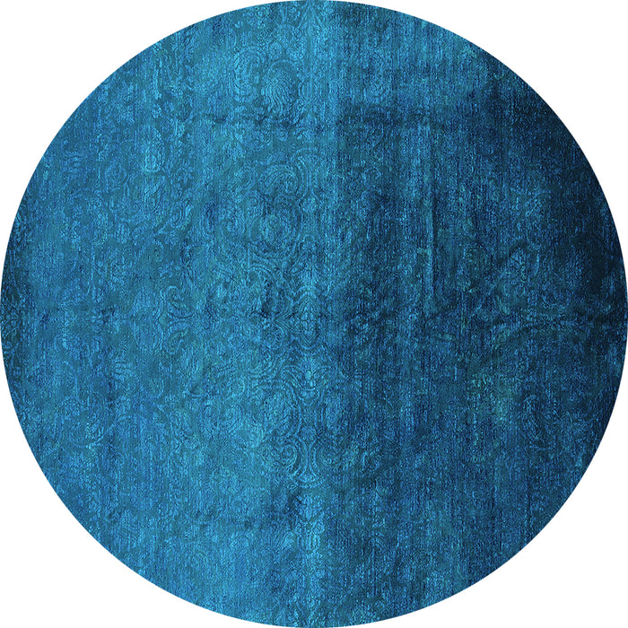 Round Machine Washable Oriental Turquoise Industrial Area Rugs, wshurb2457turq