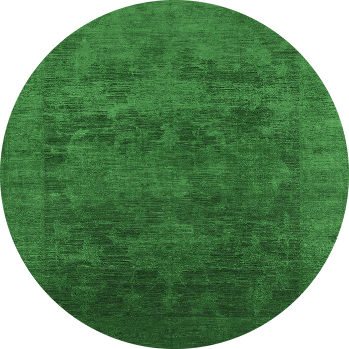 Round Machine Washable Oriental Emerald Green Industrial Area Rugs, wshurb2458emgrn
