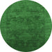 Round Machine Washable Oriental Emerald Green Industrial Area Rugs, wshurb2458emgrn