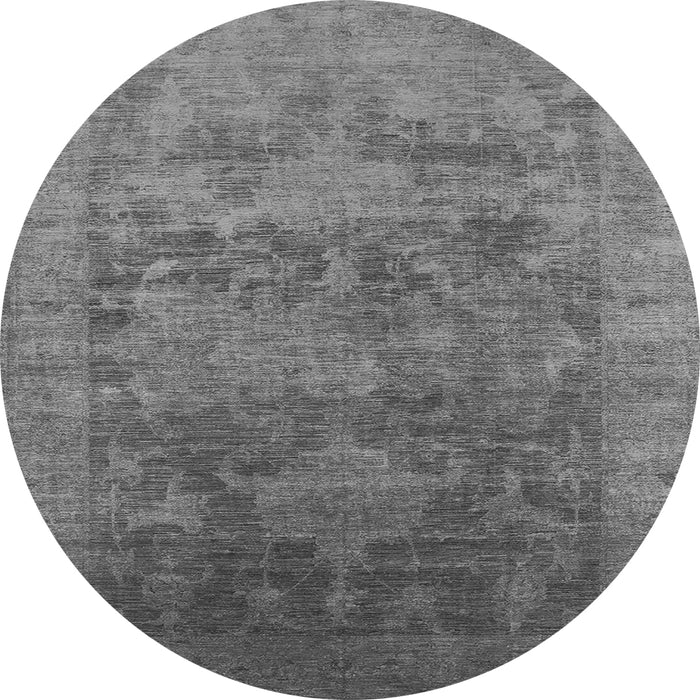 Round Machine Washable Oriental Gray Industrial Rug, wshurb2458gry