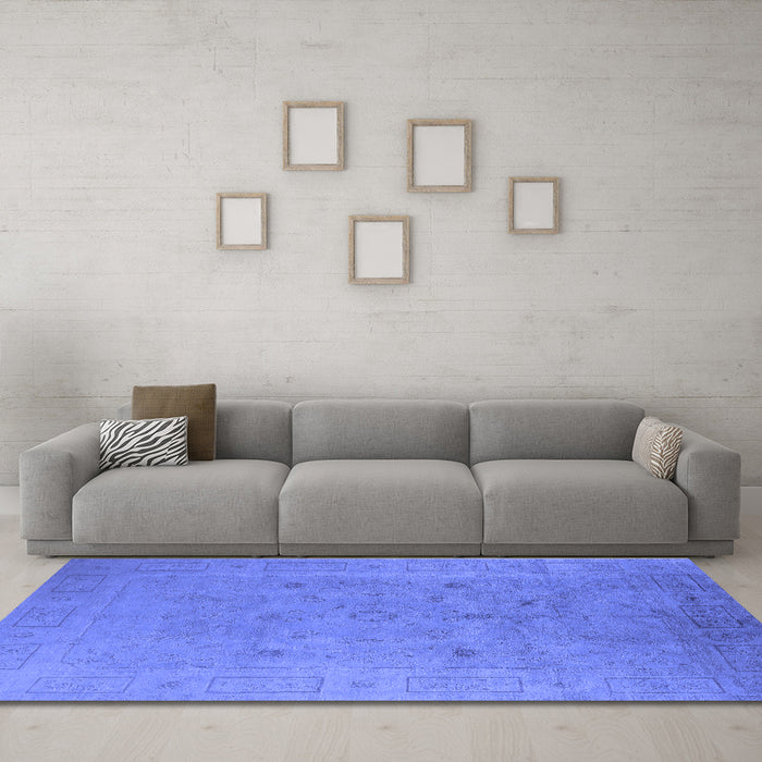Machine Washable Oriental Blue Industrial Rug in a Living Room, wshurb2459blu