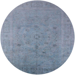Round Mid-Century Modern Columbia Blue Oriental Rug, urb2459
