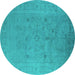 Round Oriental Turquoise Industrial Rug, urb2459turq