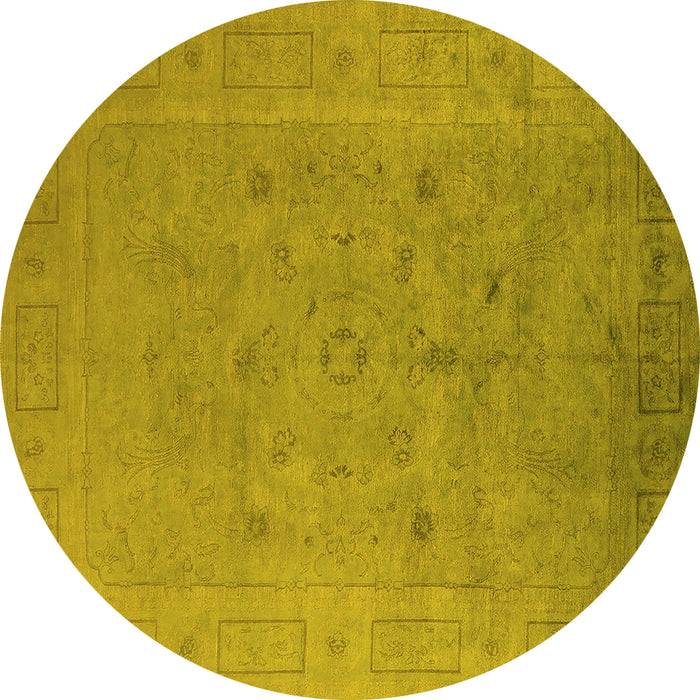 Round Machine Washable Oriental Yellow Industrial Rug, wshurb2459yw