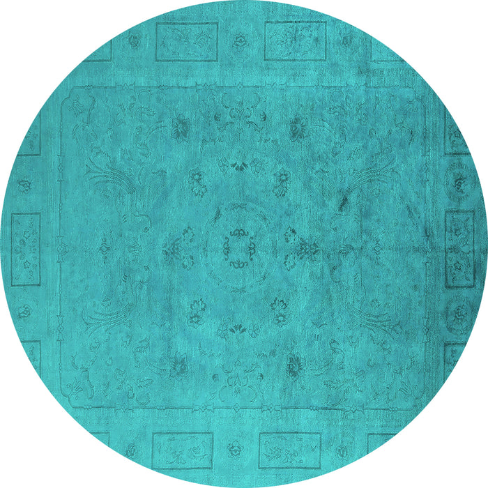 Round Machine Washable Oriental Turquoise Industrial Area Rugs, wshurb2459turq