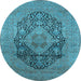 Round Machine Washable Oriental Light Blue Industrial Rug, wshurb2460lblu