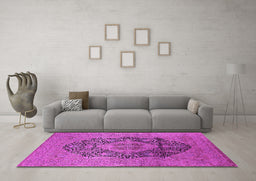 Machine Washable Oriental Pink Industrial Rug in a Living Room, wshurb2460pnk