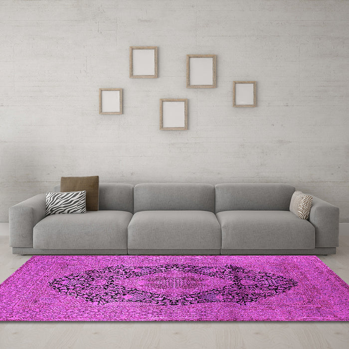 Machine Washable Oriental Pink Industrial Rug in a Living Room, wshurb2460pnk