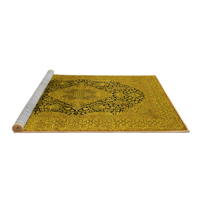 Sideview of Machine Washable Oriental Yellow Industrial Rug, wshurb2460yw