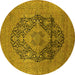 Round Machine Washable Oriental Yellow Industrial Rug, wshurb2460yw