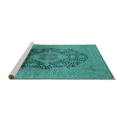 Sideview of Machine Washable Oriental Turquoise Industrial Area Rugs, wshurb2460turq