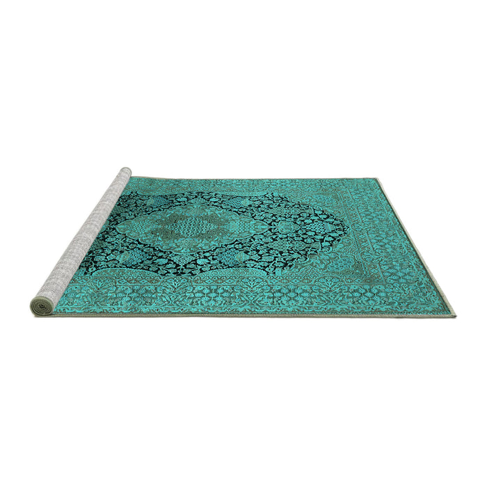 Sideview of Machine Washable Oriental Turquoise Industrial Area Rugs, wshurb2460turq