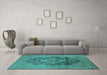 Machine Washable Oriental Turquoise Industrial Area Rugs in a Living Room,, wshurb2460turq