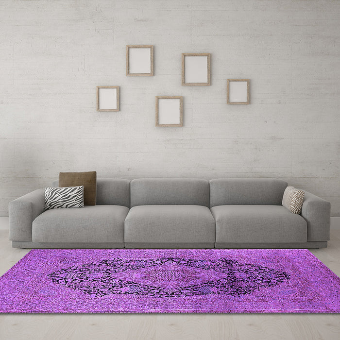 Machine Washable Oriental Purple Industrial Area Rugs in a Living Room, wshurb2460pur