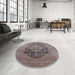 Round Mid-Century Modern Coffee Brown Oriental Rug in a Office, urb2460