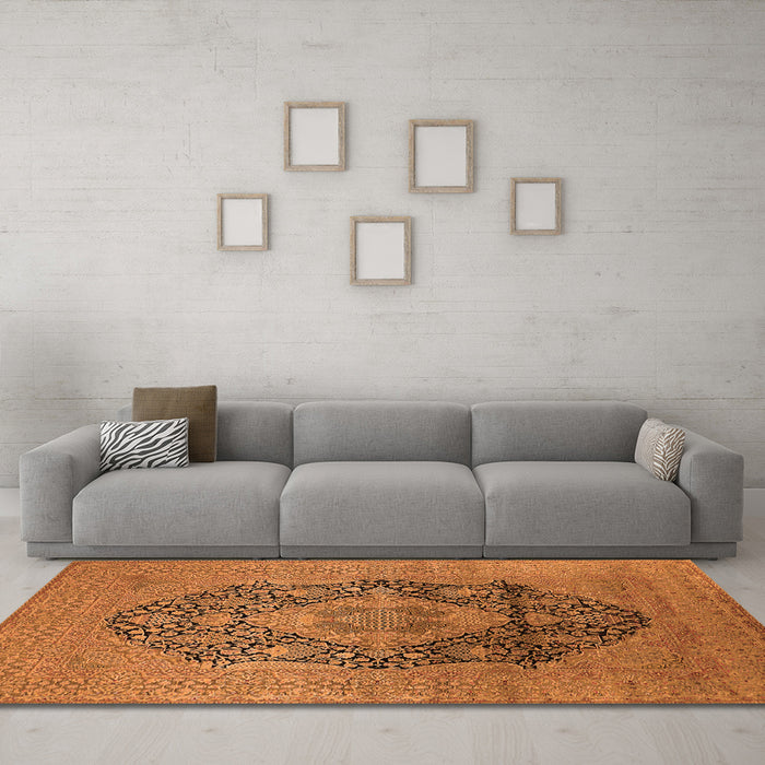 Machine Washable Oriental Orange Industrial Area Rugs in a Living Room, wshurb2460org