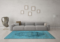 Machine Washable Oriental Light Blue Industrial Rug in a Living Room, wshurb2460lblu
