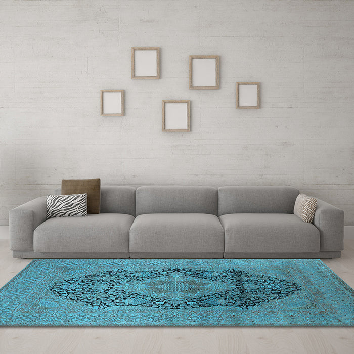 Machine Washable Oriental Light Blue Industrial Rug in a Living Room, wshurb2460lblu
