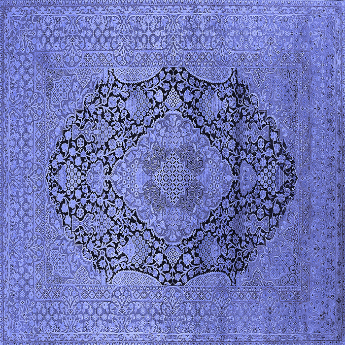 Square Machine Washable Oriental Blue Industrial Rug, wshurb2460blu