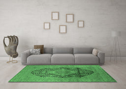 Machine Washable Oriental Emerald Green Industrial Area Rugs in a Living Room,, wshurb2460emgrn