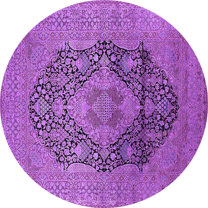 Round Machine Washable Oriental Purple Industrial Area Rugs, wshurb2460pur