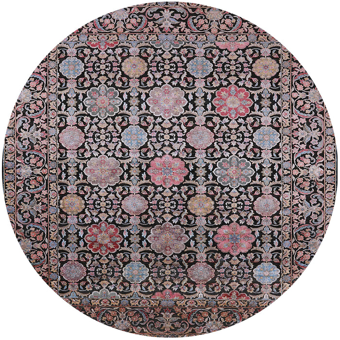 Round Mid-Century Modern Burgundy Brown Oriental Rug, urb2461