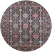 Round Mid-Century Modern Burgundy Brown Oriental Rug, urb2461