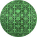 Round Machine Washable Oriental Emerald Green Industrial Area Rugs, wshurb2461emgrn