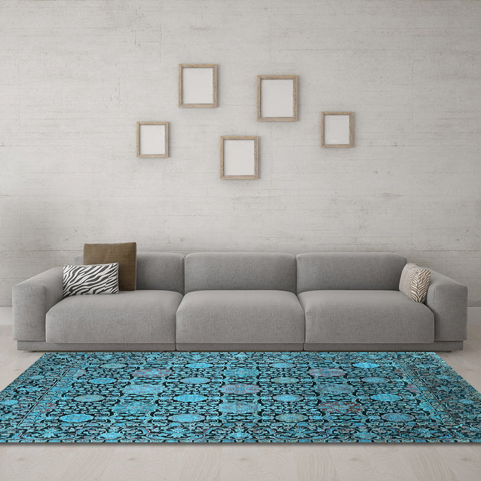 Machine Washable Oriental Light Blue Industrial Rug in a Living Room, wshurb2461lblu
