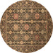 Round Machine Washable Oriental Brown Industrial Rug, wshurb2461brn