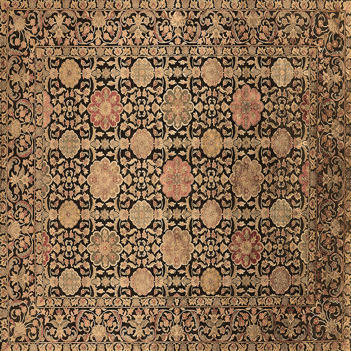 Square Machine Washable Oriental Brown Industrial Rug, wshurb2461brn