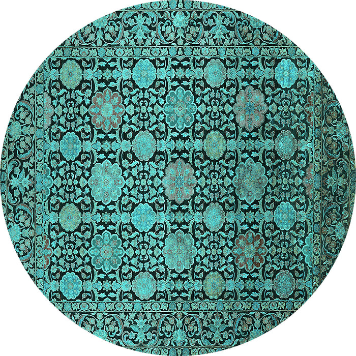 Round Machine Washable Oriental Turquoise Industrial Area Rugs, wshurb2461turq