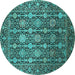 Round Machine Washable Oriental Turquoise Industrial Area Rugs, wshurb2461turq