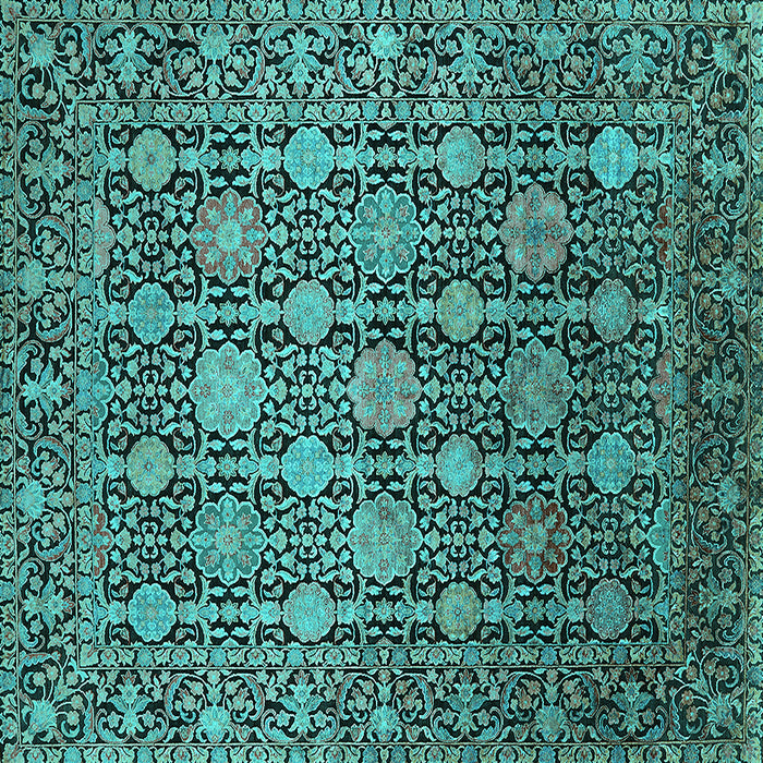 Square Machine Washable Oriental Turquoise Industrial Area Rugs, wshurb2461turq