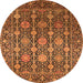 Round Machine Washable Oriental Orange Industrial Area Rugs, wshurb2461org