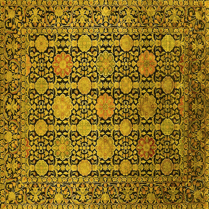Square Machine Washable Oriental Yellow Industrial Rug, wshurb2461yw