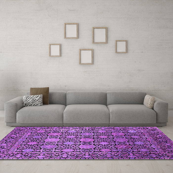 Machine Washable Oriental Purple Industrial Area Rugs in a Living Room, wshurb2461pur