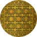 Round Machine Washable Oriental Yellow Industrial Rug, wshurb2461yw