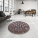 Round Mid-Century Modern Burgundy Brown Oriental Rug in a Office, urb2461