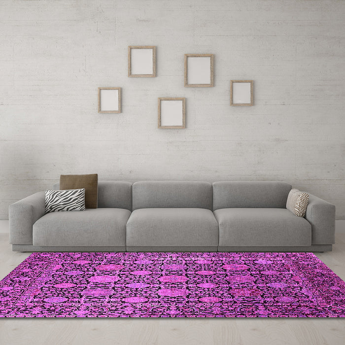 Machine Washable Oriental Pink Industrial Rug in a Living Room, wshurb2461pnk