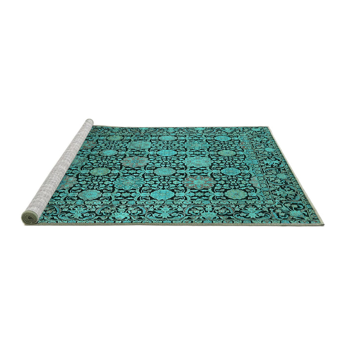 Sideview of Machine Washable Oriental Turquoise Industrial Area Rugs, wshurb2461turq
